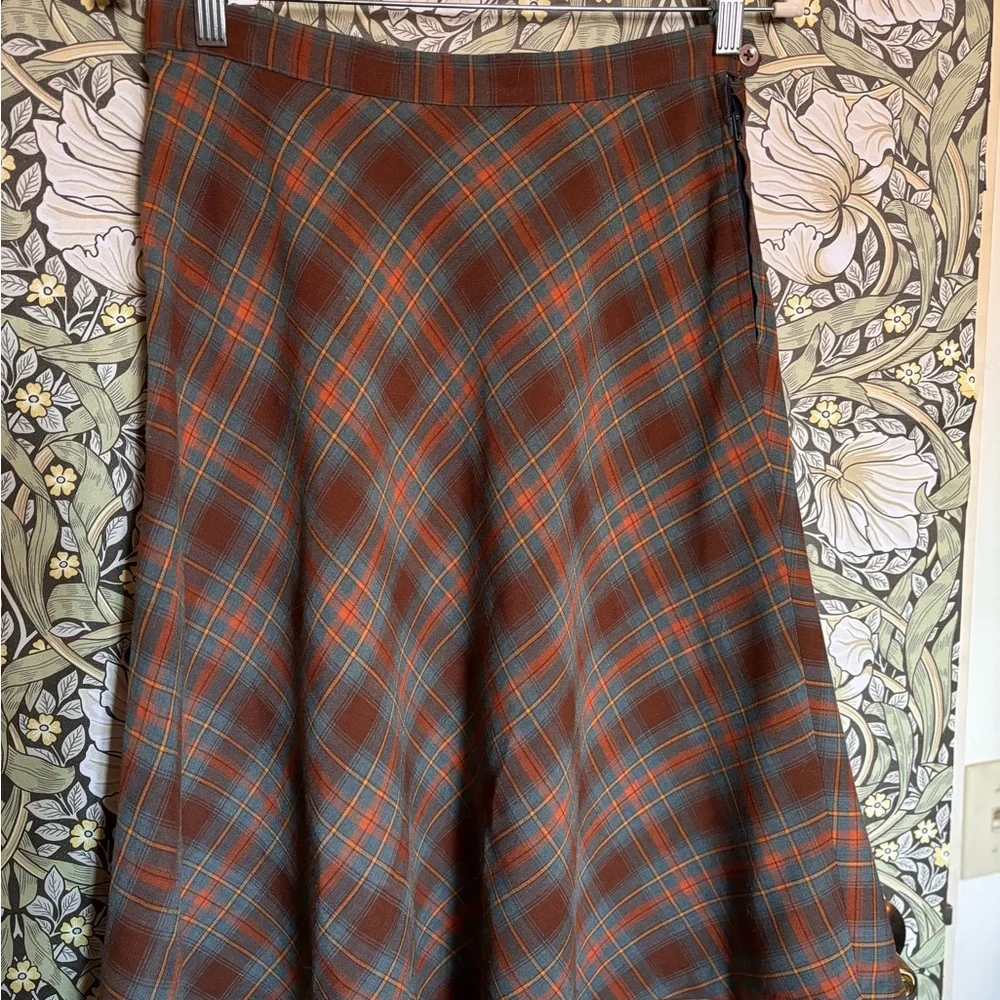 Plaid A-Line Skirt in Brown and Blue - Picture 3 of 3